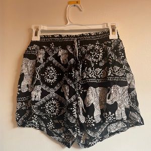 M, Beach Cover Up, Never Worn, flowy Shorts, Elephant pattern, BOHO, elastic hip